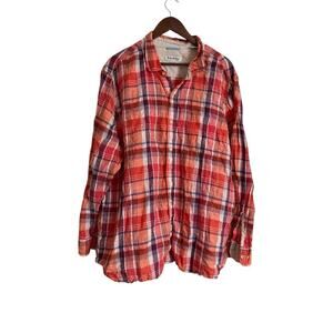 Tommy Bahama Men’s 3XL Linen Button Front Shirt Orange Plaid Long Sleeve Casual
